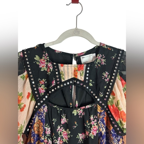 ASOS Black Patchwork Floral Smock Dress with Cutout Fully Lined Womens Sz US 6 - Picture 7 of 13